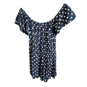 Navy Polka Dot off the shoulder shorts jumpsuit H&M